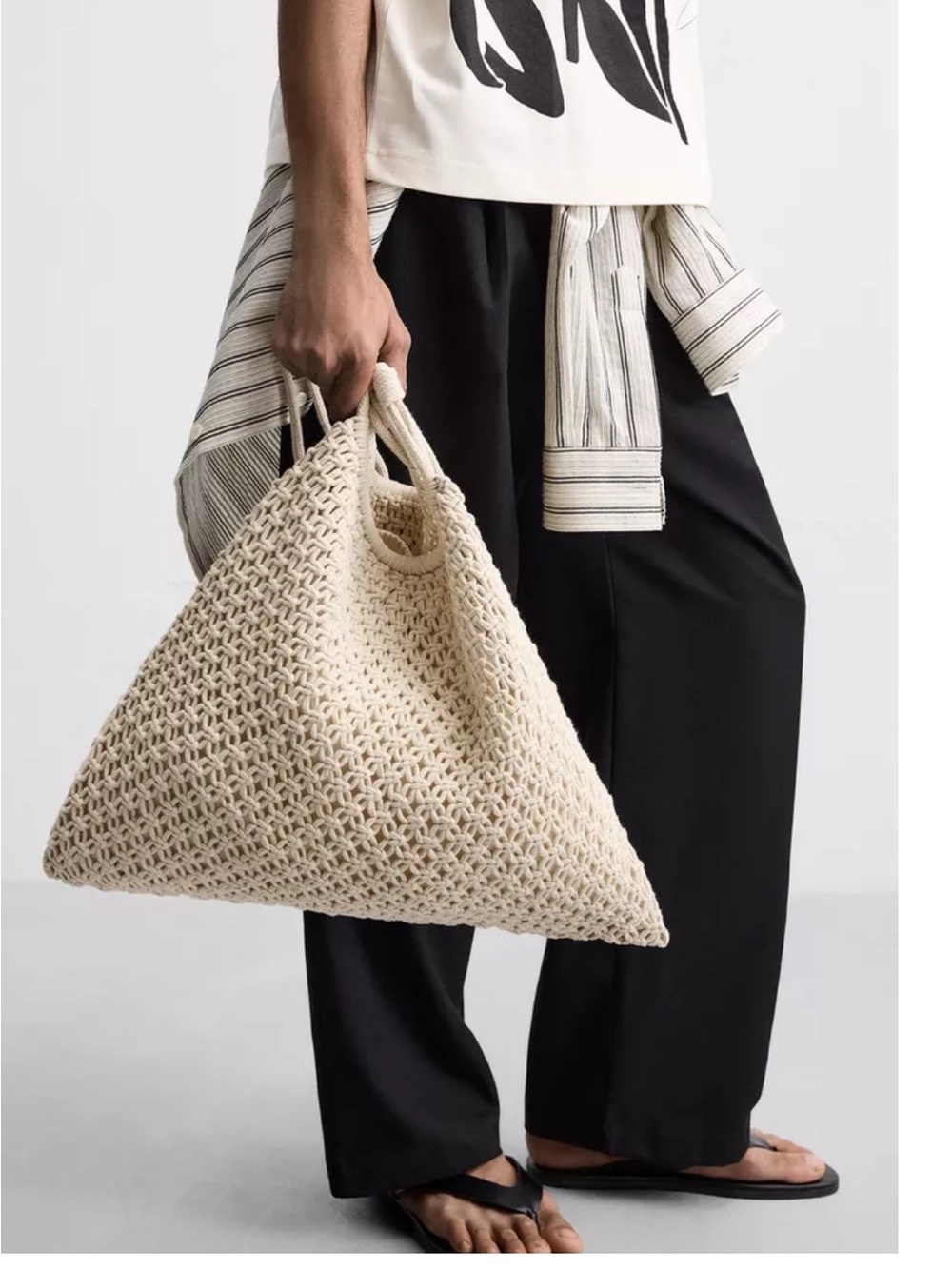 NWOT. Zara Ecru/White Macramé Tote Shopper Bag. - Picture 4 of 12